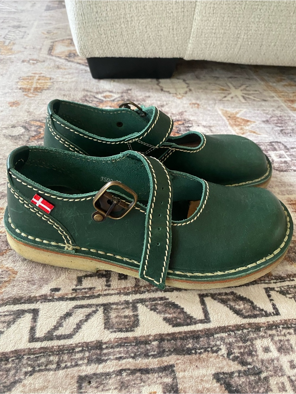 Green Leather Mary Jane Shoes with Buckle - Danish Design Duckfeet